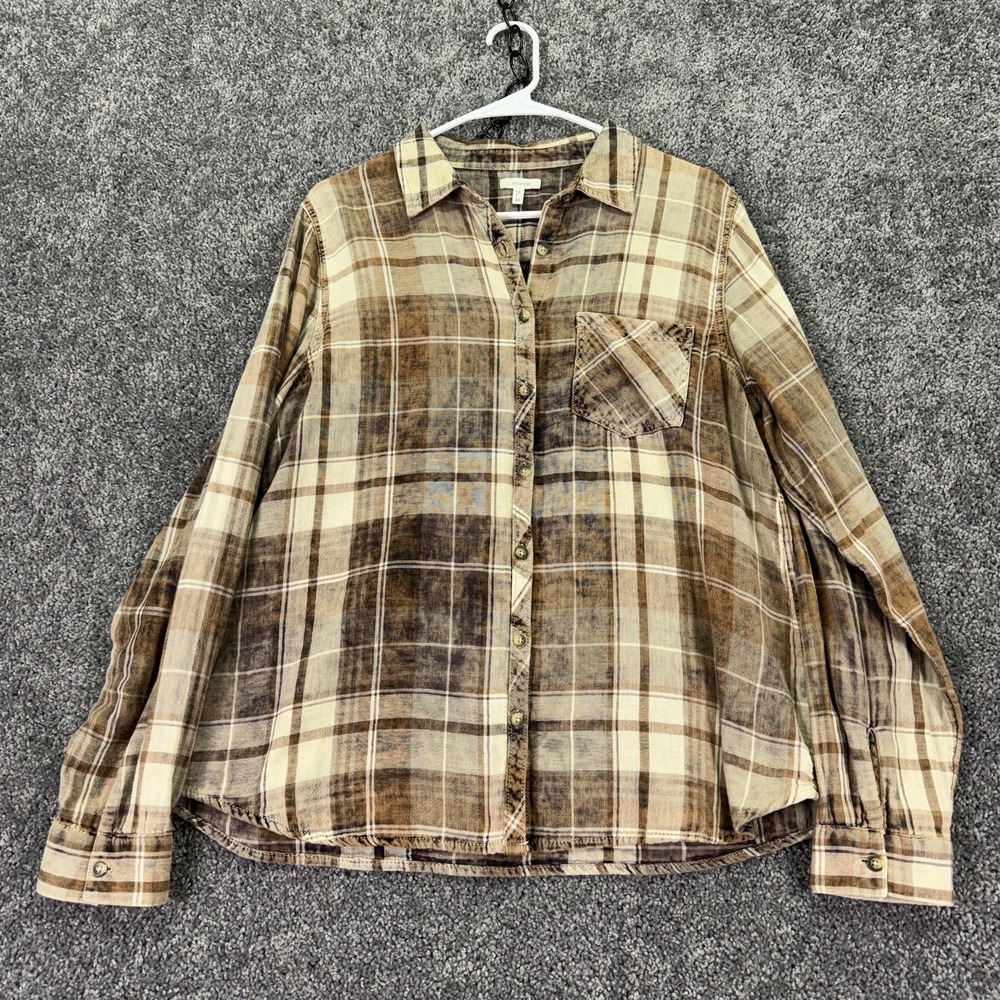 Maurices Shirt Womens Medium Brown Plaid Long Sleeve Button Up Flannel Casual